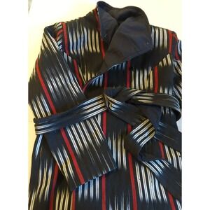 Women Coat IKAT S/M Heavy Cotton Tie Belt Black Red Festival Boho Artsy Retro